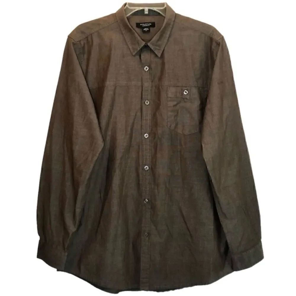 Structure Modern Fit Long Sleeve Button Down in Brown Men’s Large